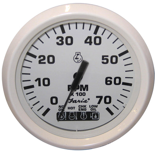 Faria Dress White 4" Tachometer w/Systemcheck Indicator - 7000 RPM (Gas) (Johnson / Evinrude Outboard) [33150]